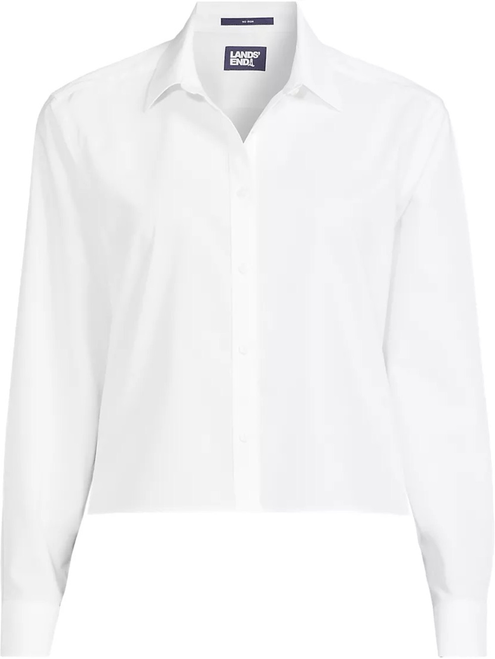 Lands' End Women's White Dress Shirt, Boxy Crop, MP, Classic Preppy Summer